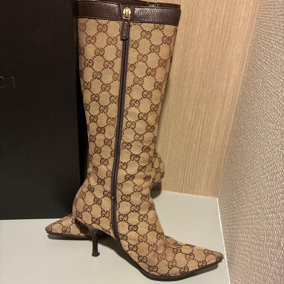 GUCCI GGパターン ロングブーツ ベージュ/ブラウン