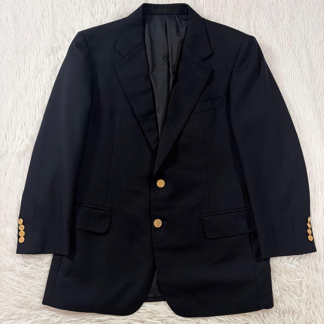 美品 バーバリー 紺ブレ 刻印金ボタン ネイビー シングル XL