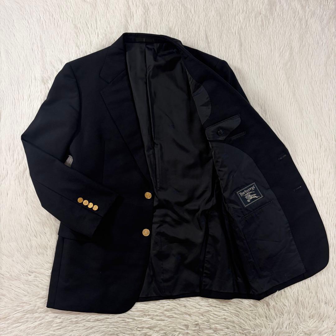 美品 バーバリー 紺ブレ 刻印金ボタン ネイビー シングル XL