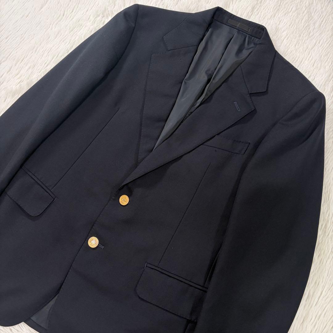 美品 バーバリー 紺ブレ 刻印金ボタン ネイビー シングル XL