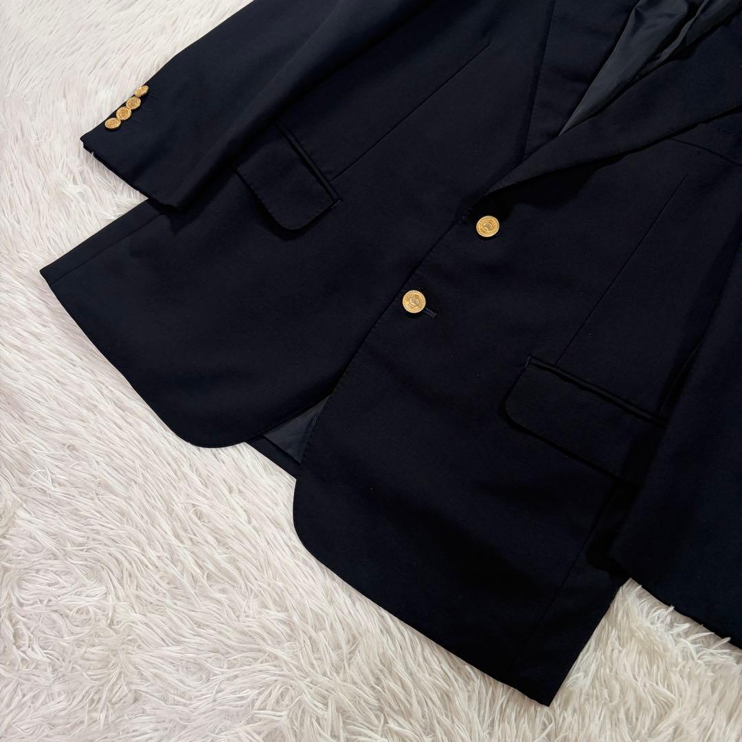 美品 バーバリー 紺ブレ 刻印金ボタン ネイビー シングル XL