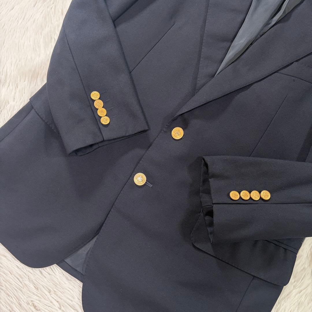 美品 バーバリー 紺ブレ 刻印金ボタン ネイビー シングル XL