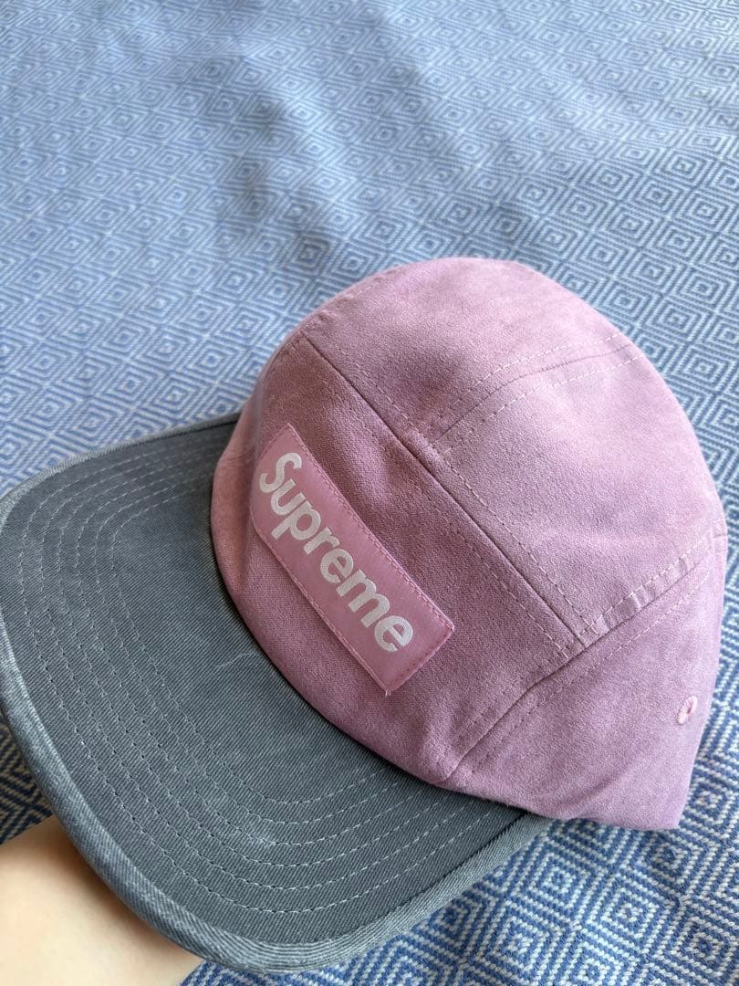 Supreme スエード生地ピンク グレー キャップ
