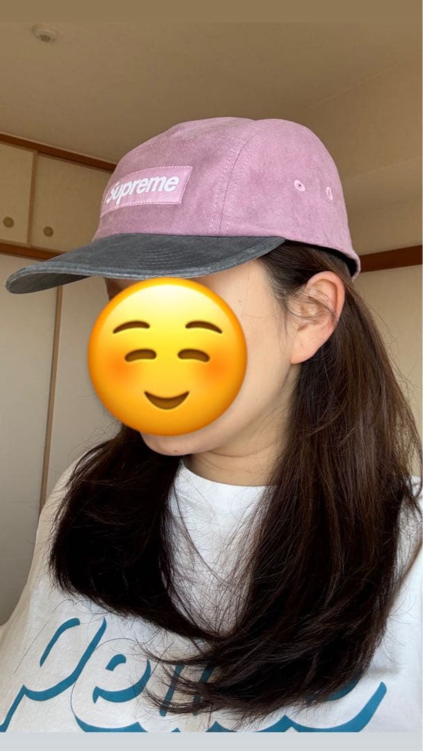 Supreme スエード生地ピンク グレー キャップ