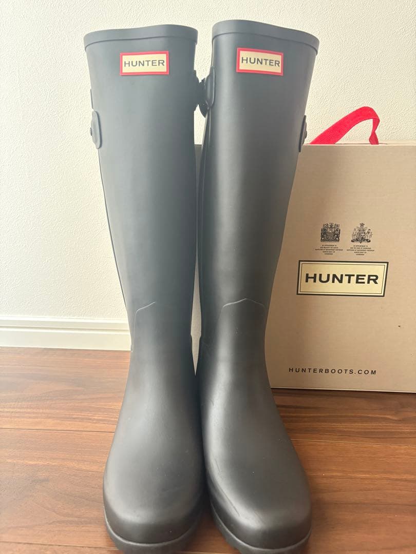【美品】HUNTER ハンター ブラック レインブーツ サイドバックル付 トール