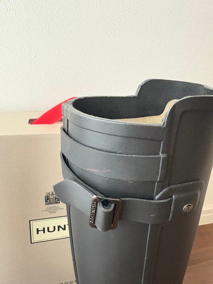 【美品】HUNTER ハンター ブラック レインブーツ サイドバックル付 トール