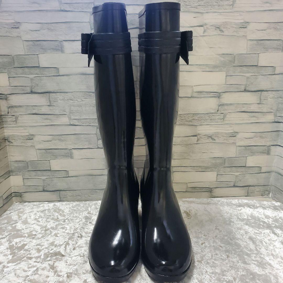 【美品】✨kate spade 24cm レインブーツ 黒 リボン 水玉 7