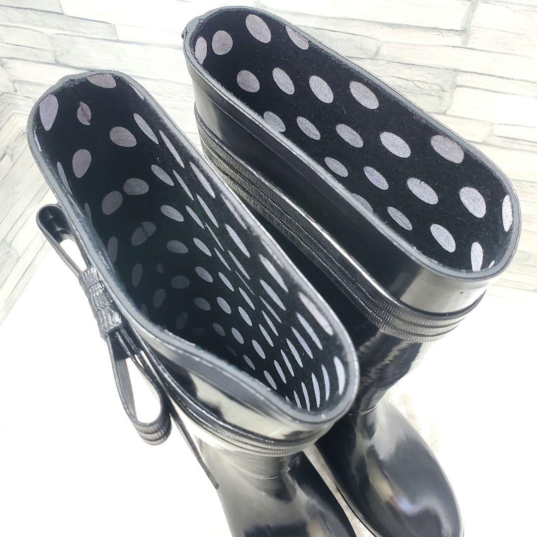【美品】✨kate spade 24cm レインブーツ 黒 リボン 水玉 7
