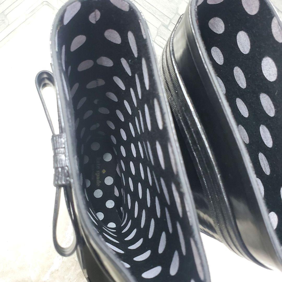 【美品】✨kate spade 24cm レインブーツ 黒 リボン 水玉 7
