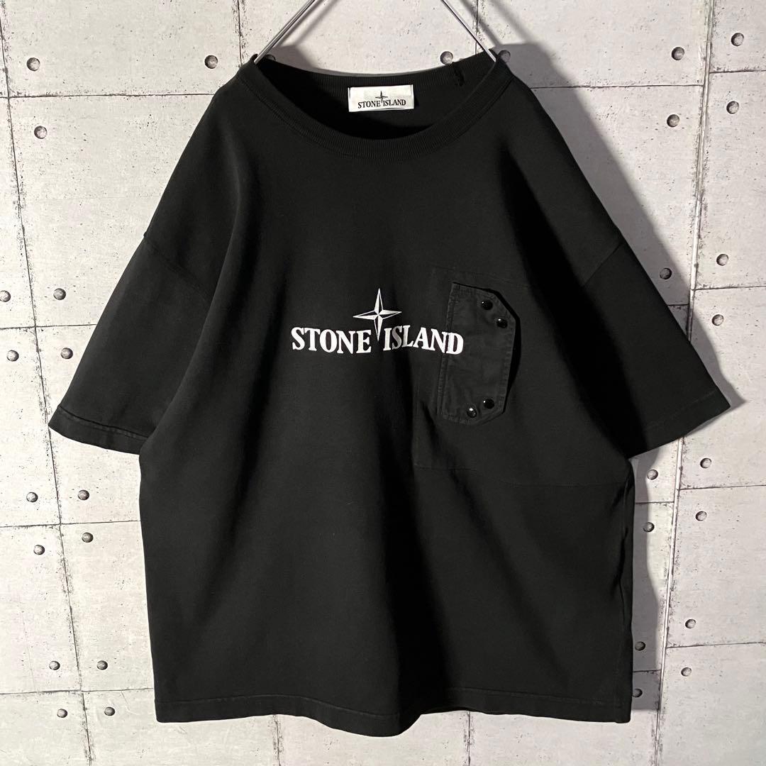 真贋鑑定済 ☆ ストーンアイランド センターロゴ ポケットTシャツ L ブラック