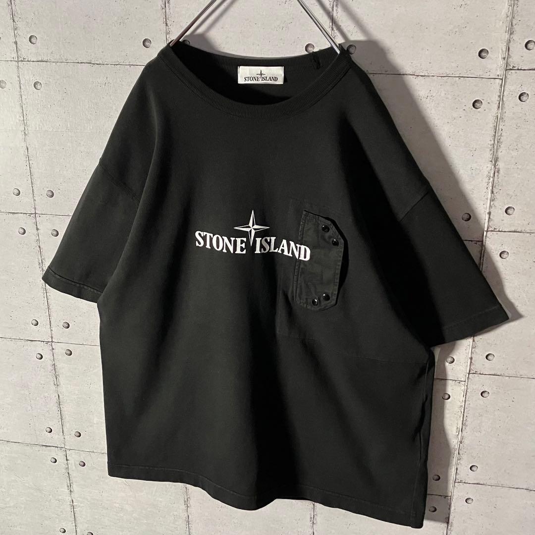 真贋鑑定済 ☆ ストーンアイランド センターロゴ ポケットTシャツ L ブラック