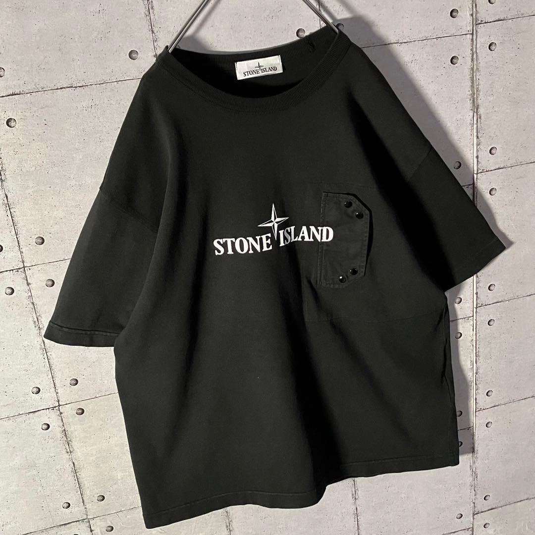 真贋鑑定済 ☆ ストーンアイランド センターロゴ ポケットTシャツ L ブラック