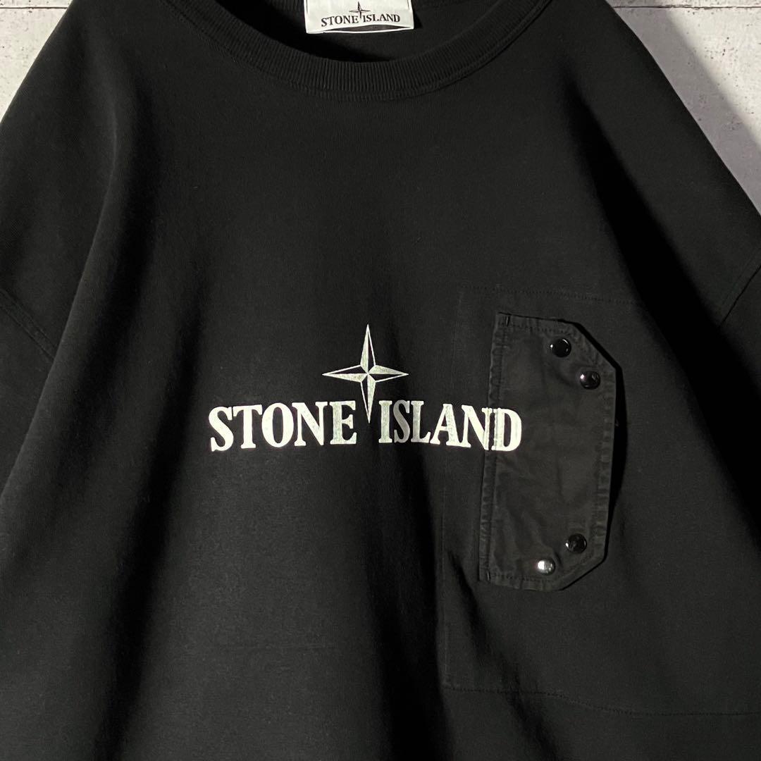 真贋鑑定済 ☆ ストーンアイランド センターロゴ ポケットTシャツ L ブラック
