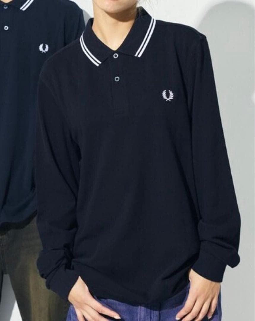 ［超美品］FRED PERRY フレッドペリー 長袖ポロシャツ 黒 ブラック L