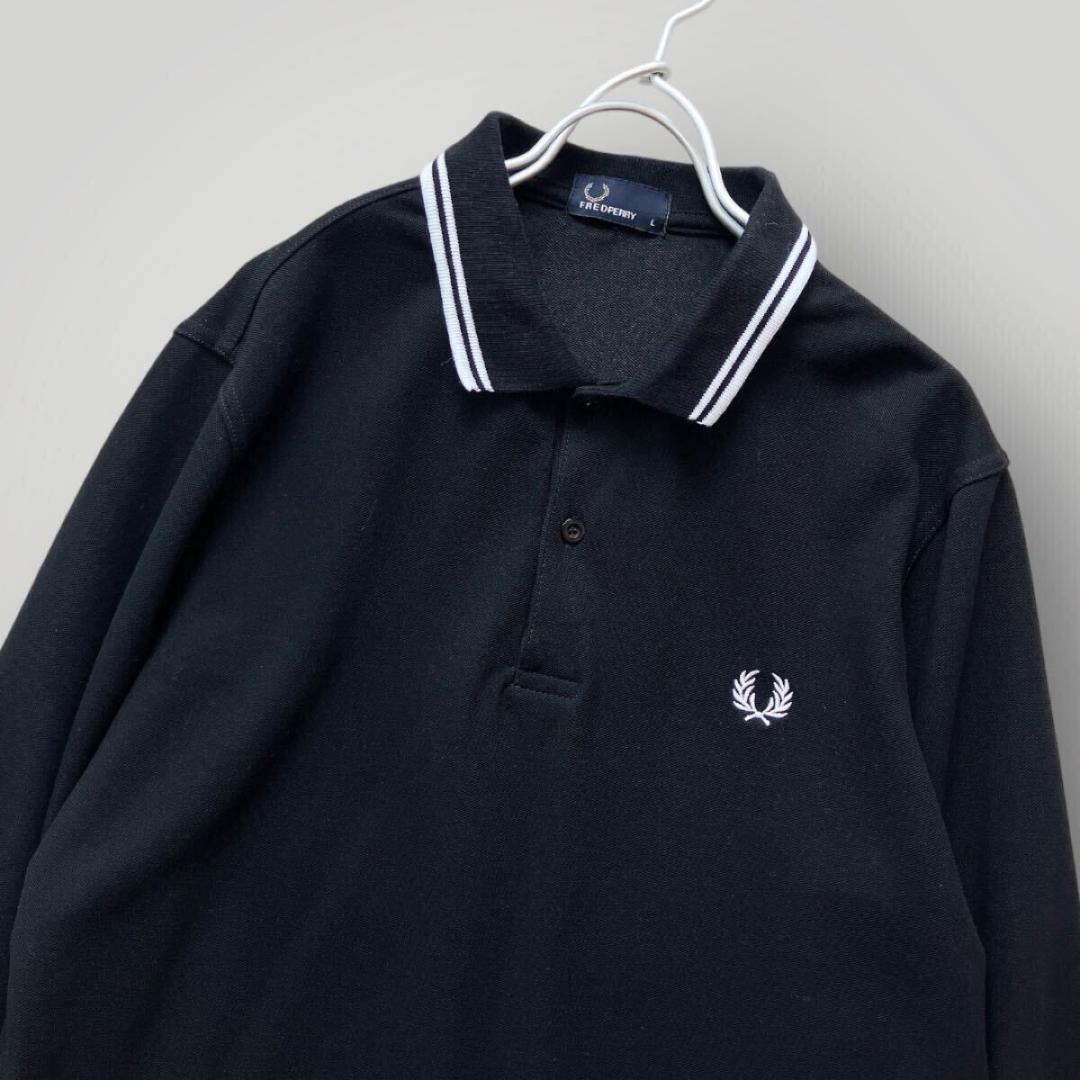 ［超美品］FRED PERRY フレッドペリー 長袖ポロシャツ 黒 ブラック L