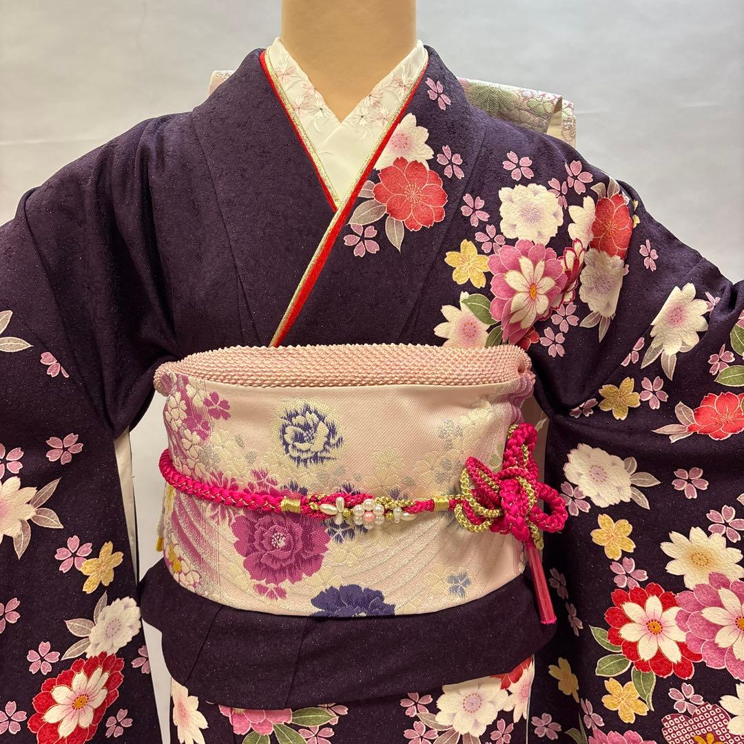 紫ラメグラデーション　振袖フルセット