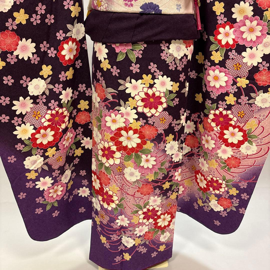 紫ラメグラデーション　振袖フルセット