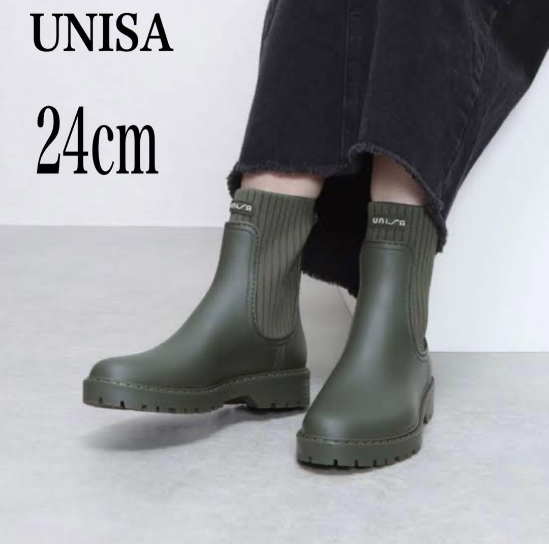 【美品】ウニサUNISA レインブーツ　カーキ　サイズ37（23.5〜24）