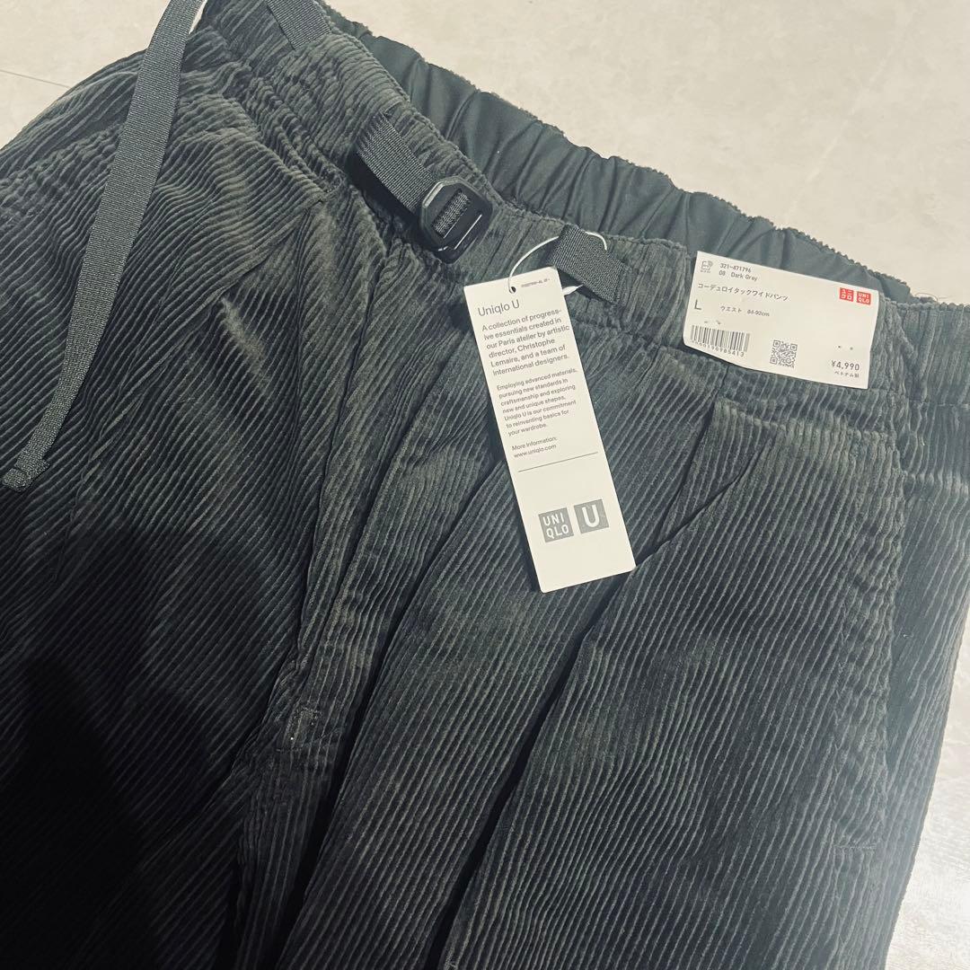 【新品未使用】UNIQLO Uコーデュロイタックワイドパンツ ダークグレー L