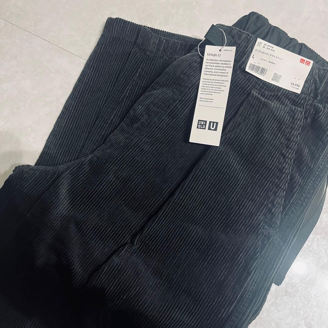 【新品未使用】UNIQLO Uコーデュロイタックワイドパンツ ダークグレー L