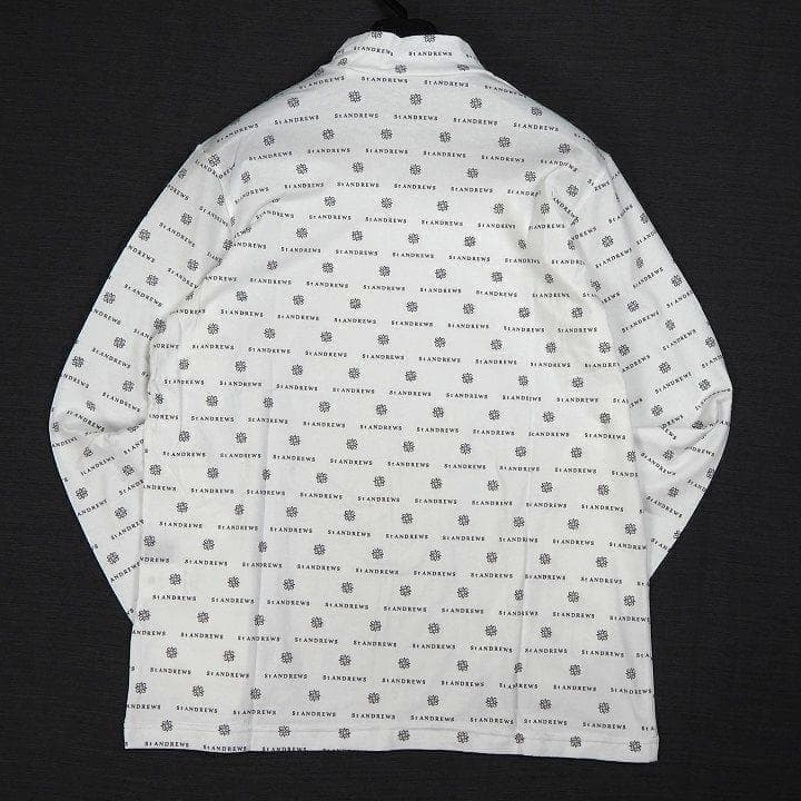 新品 セントアンドリュース ゴルフ 全面ロゴ モックネック シャツ 白 LL