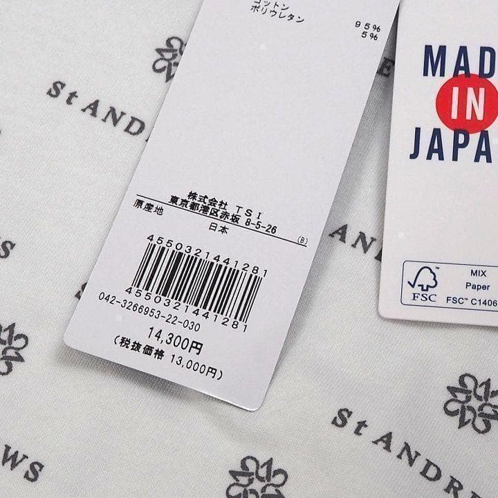 新品 セントアンドリュース ゴルフ 全面ロゴ モックネック シャツ 白 LL