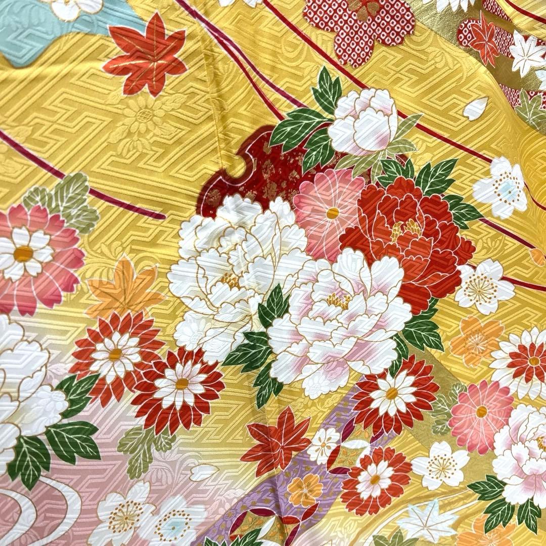 振袖　刺繍　金彩　貝桶　牡丹　熨斗　菊　牡丹　流水　成人式　着物　101b d