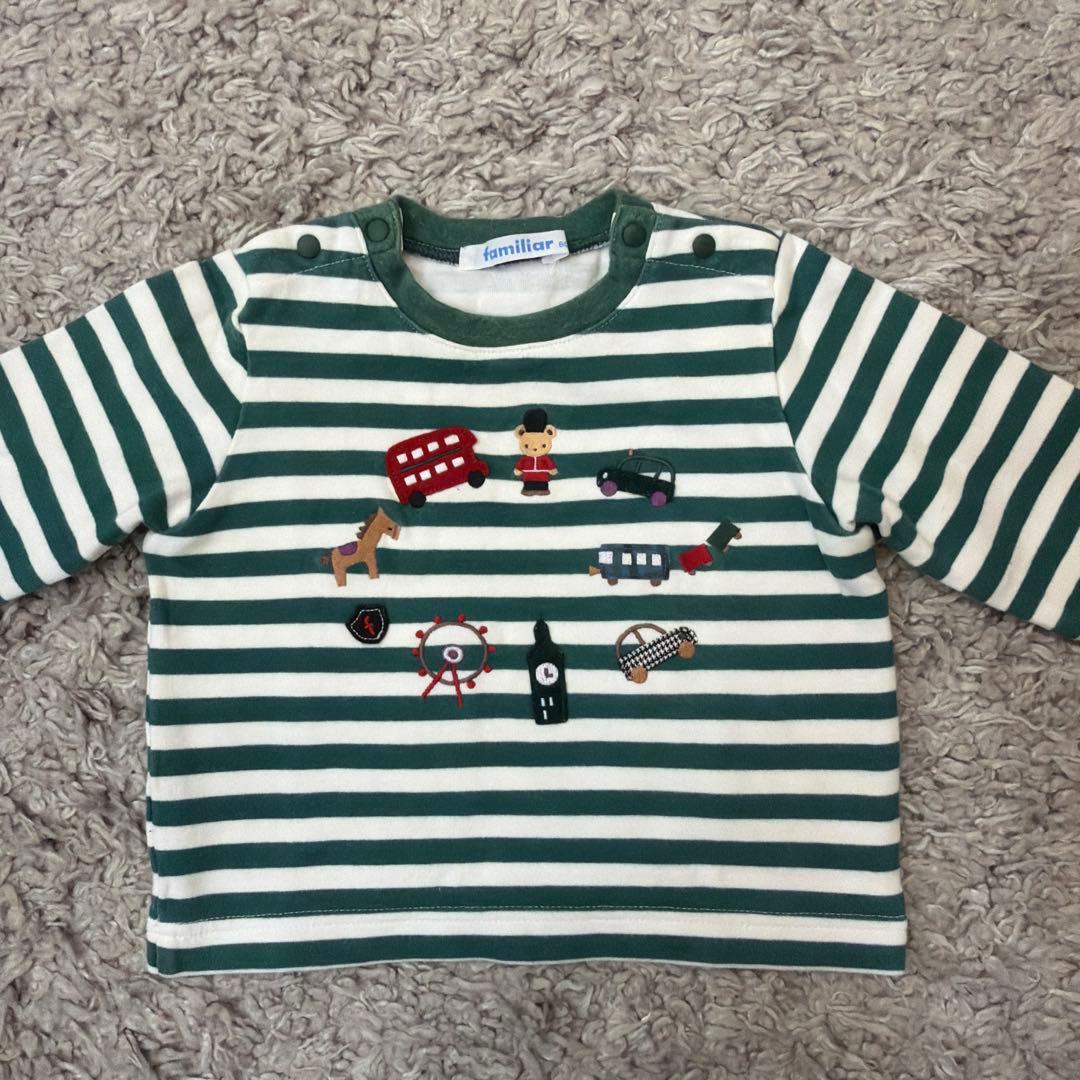 familiar 80cm 男の子 サロペットと長袖カットソーのセット