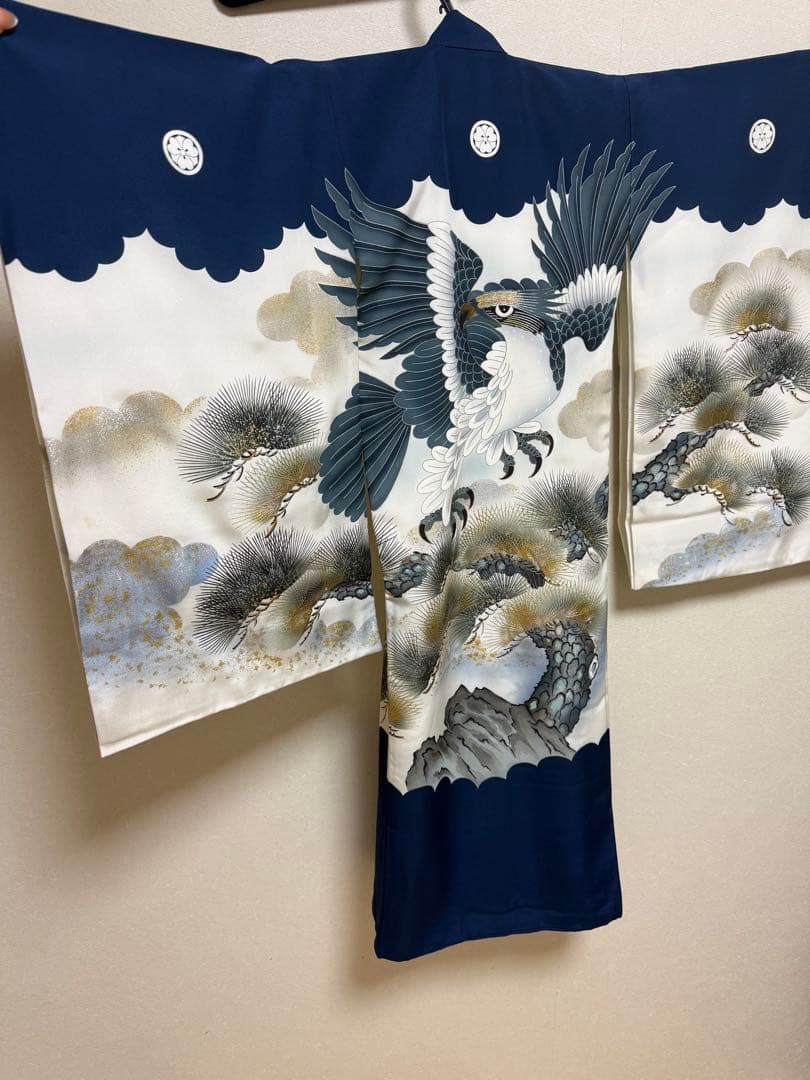 [高級品] 日本製　鷹模様の紺色　掛け着