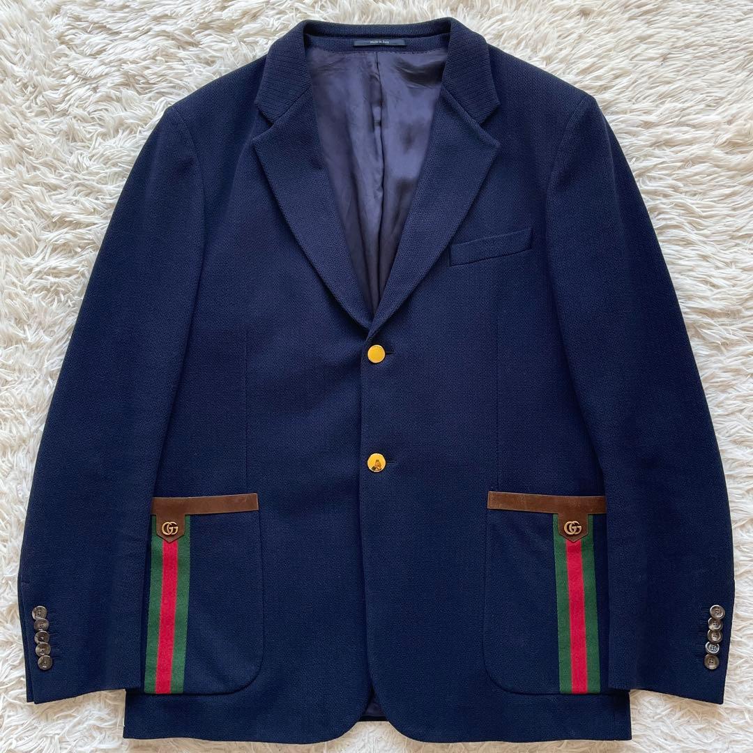美品 希少 XXLサイズ グッチ ジャケット GGメタルパーツ シェリーライン
