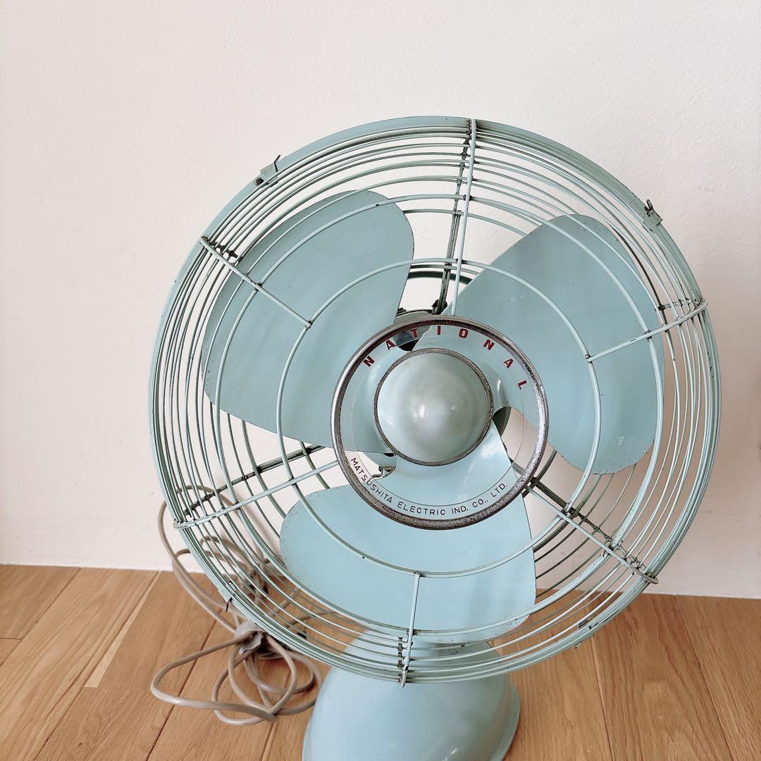 昭和レトロ　ナショナル　扇風機　鉄扇風機　水色