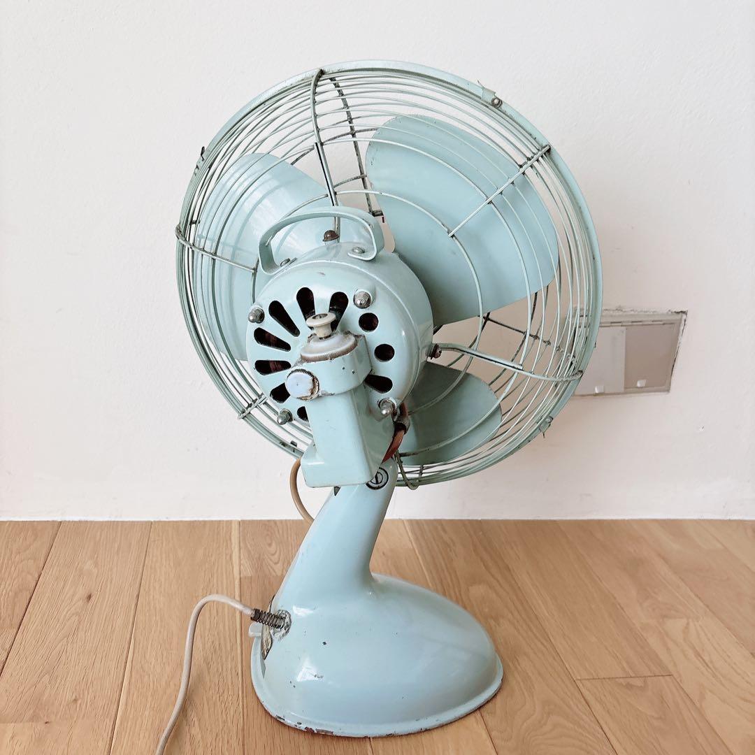 昭和レトロ　ナショナル　扇風機　鉄扇風機　水色