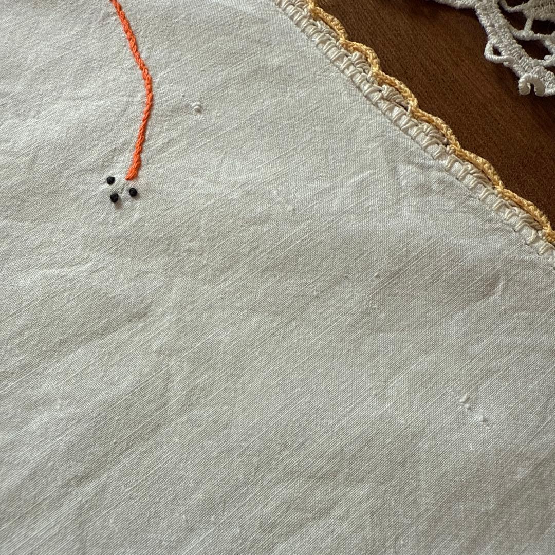 SALE❣️フランスアンティークஐ⋆*黄色の花籠刺繍の可愛いクロス