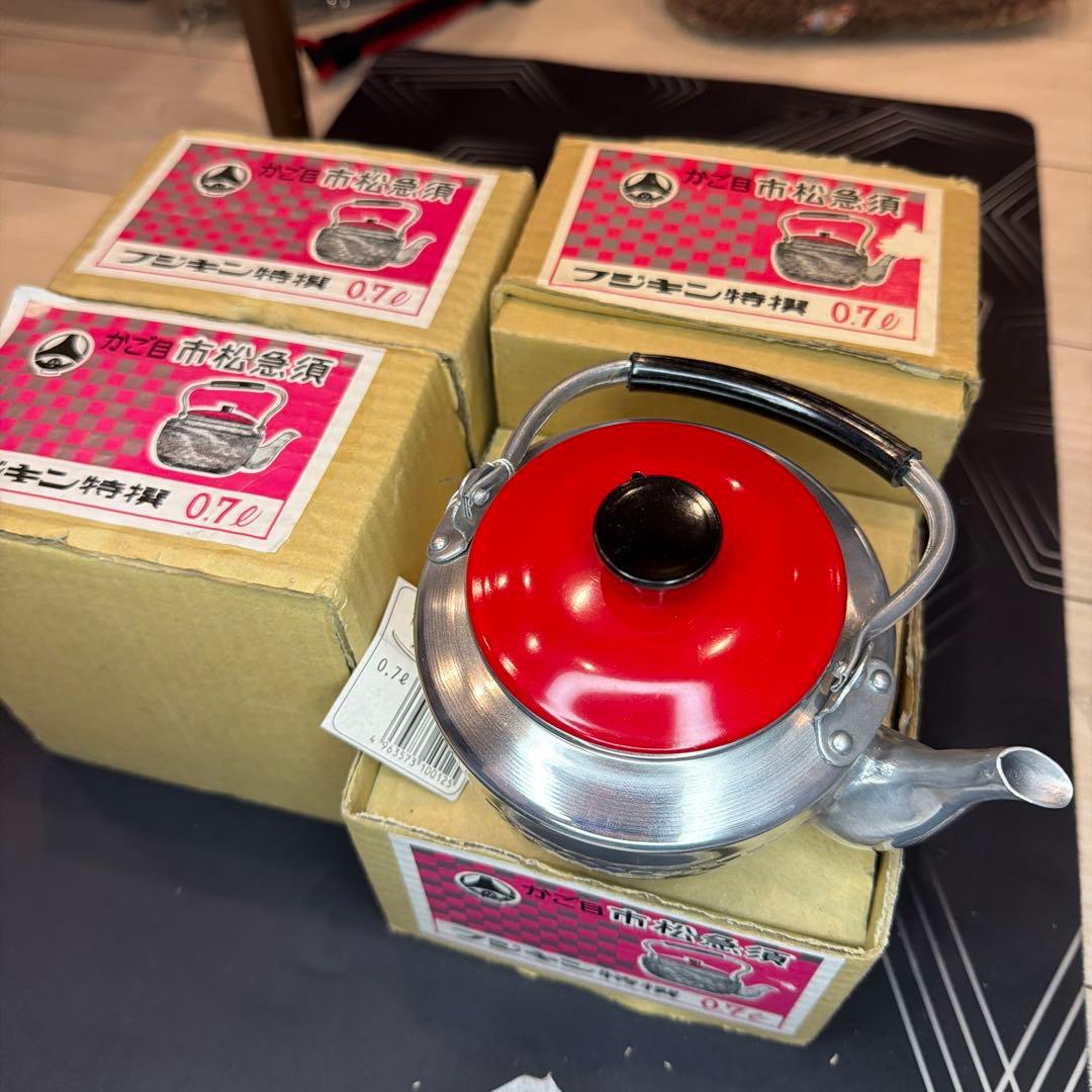 昭和レトロ】アルミ製やかん 0.7L 赤　4個セット