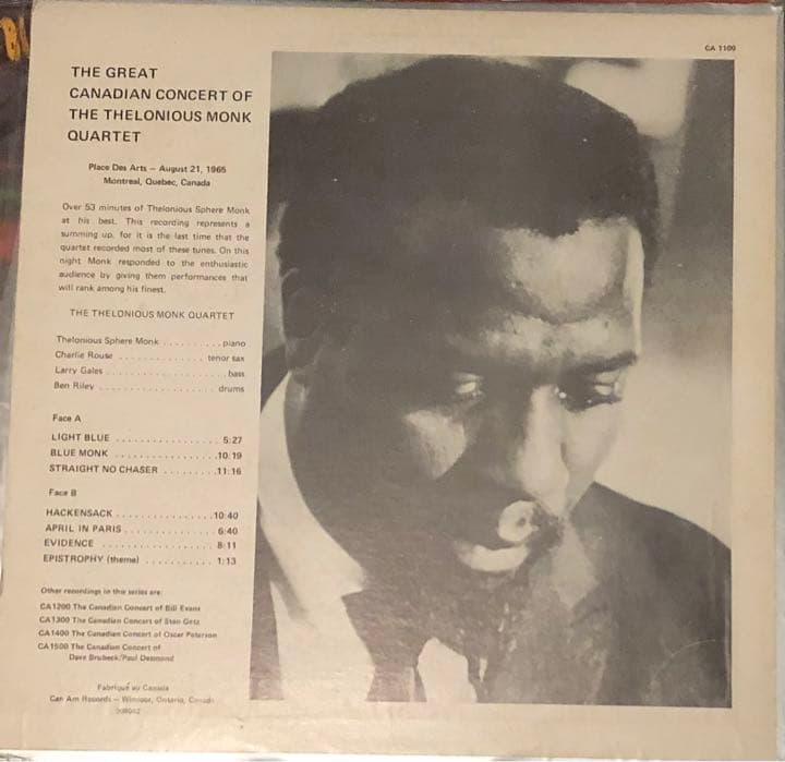 洋楽 The Canadian Concert of Thelonious Monk