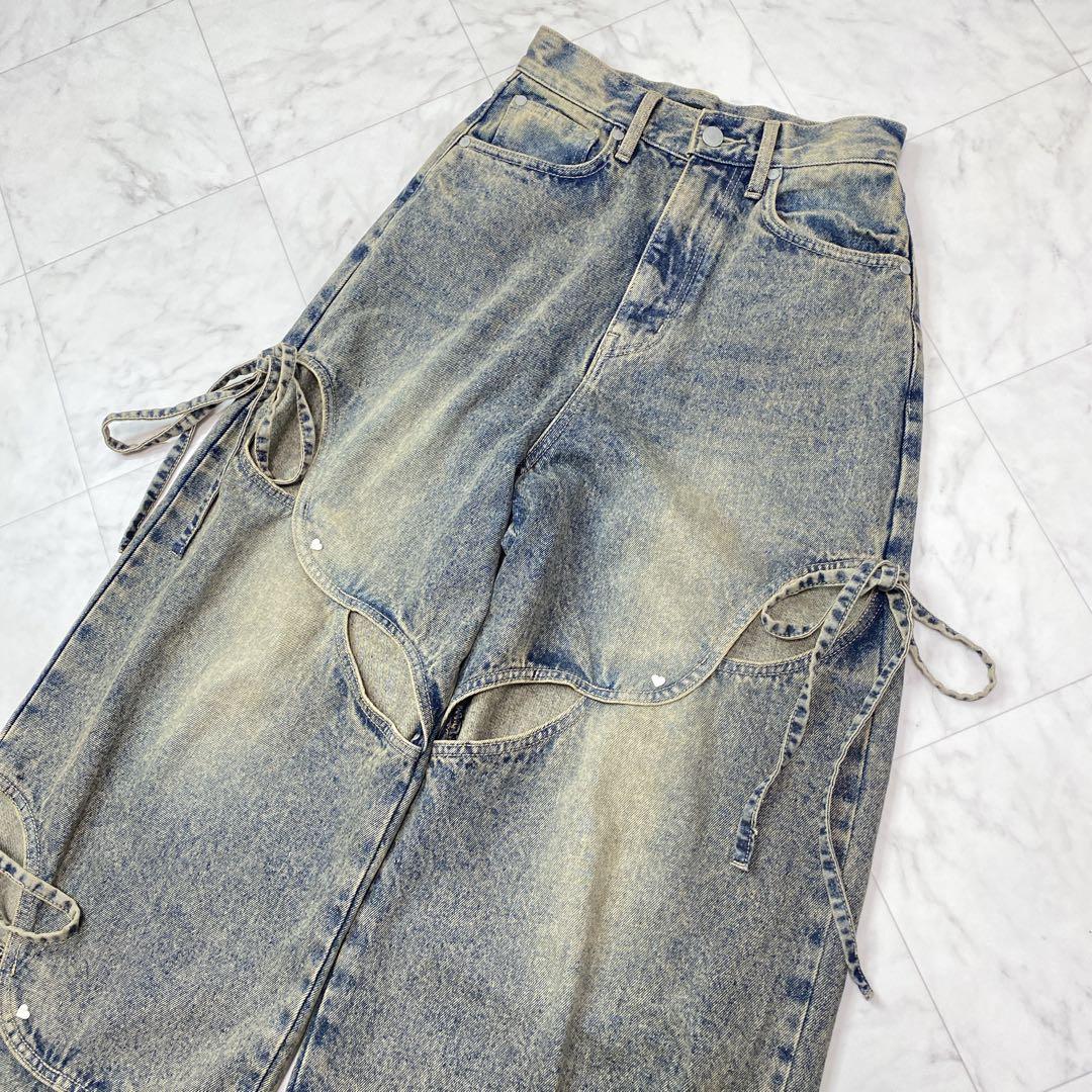 美品✨EMODA カットアウトルーズジーンズ　S リボン