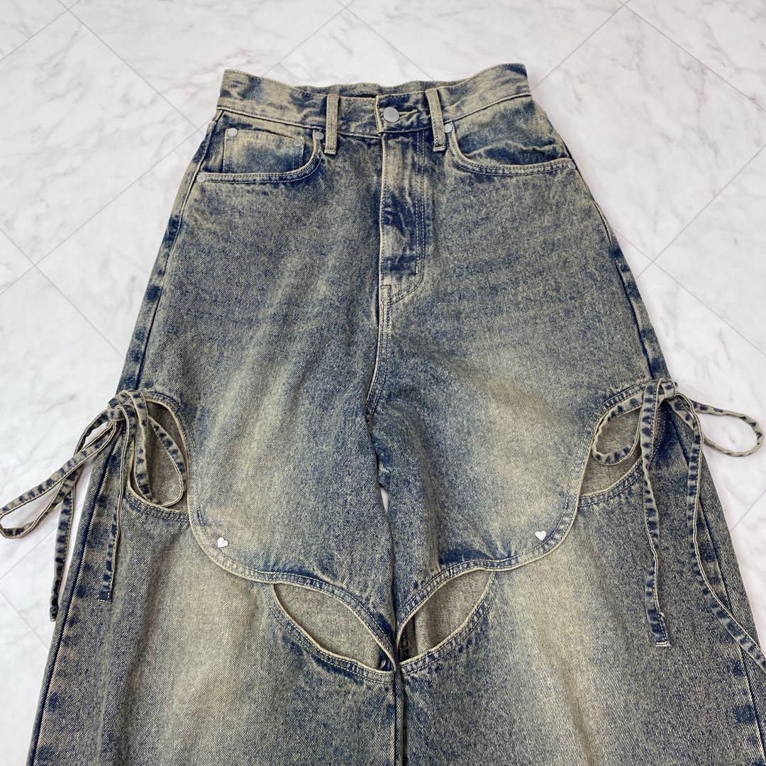 美品✨EMODA カットアウトルーズジーンズ　S リボン