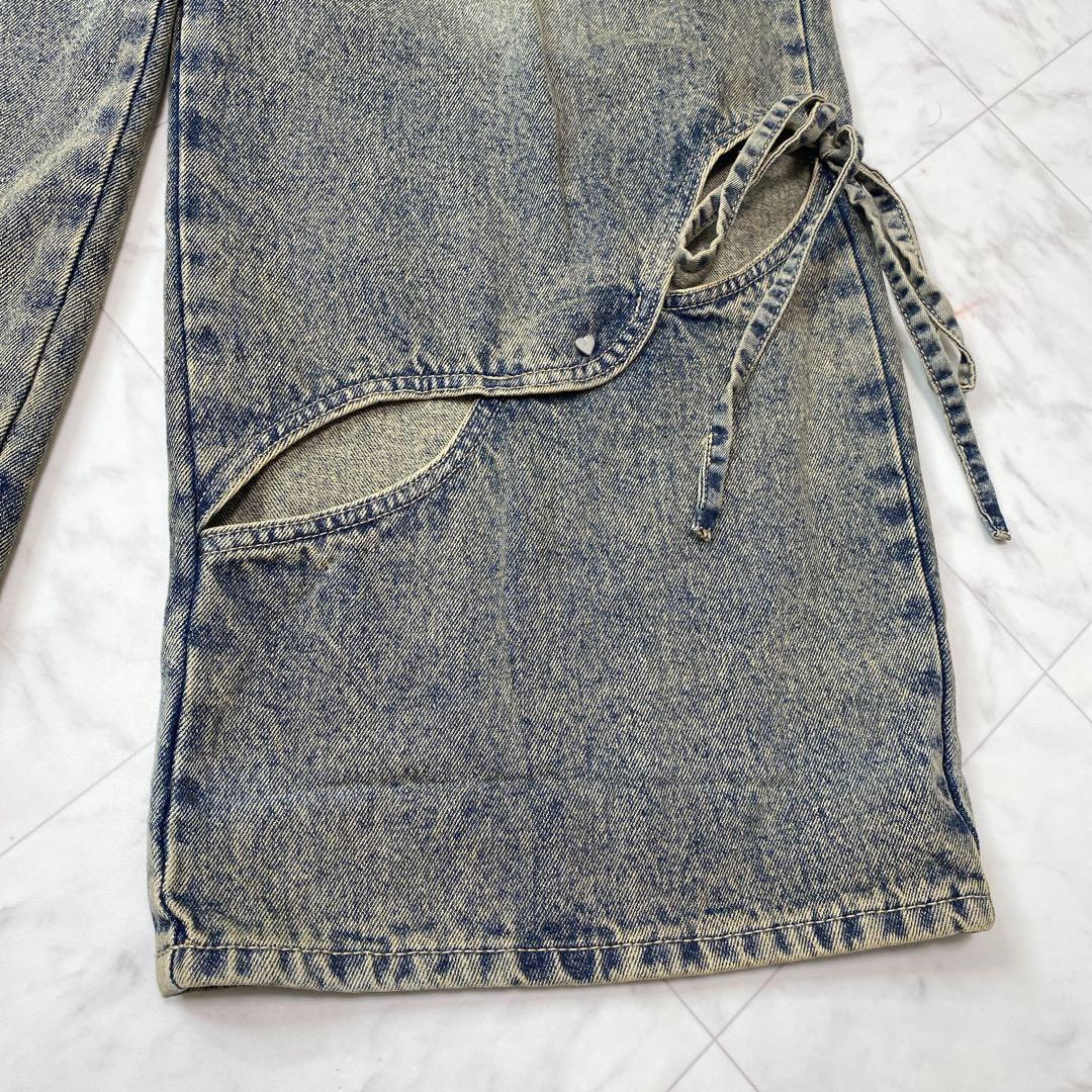 美品✨EMODA カットアウトルーズジーンズ　S リボン