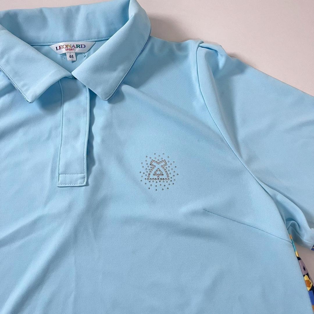 美品 LEONARD SPORT ポロシャツ ラインストーン 水色 44