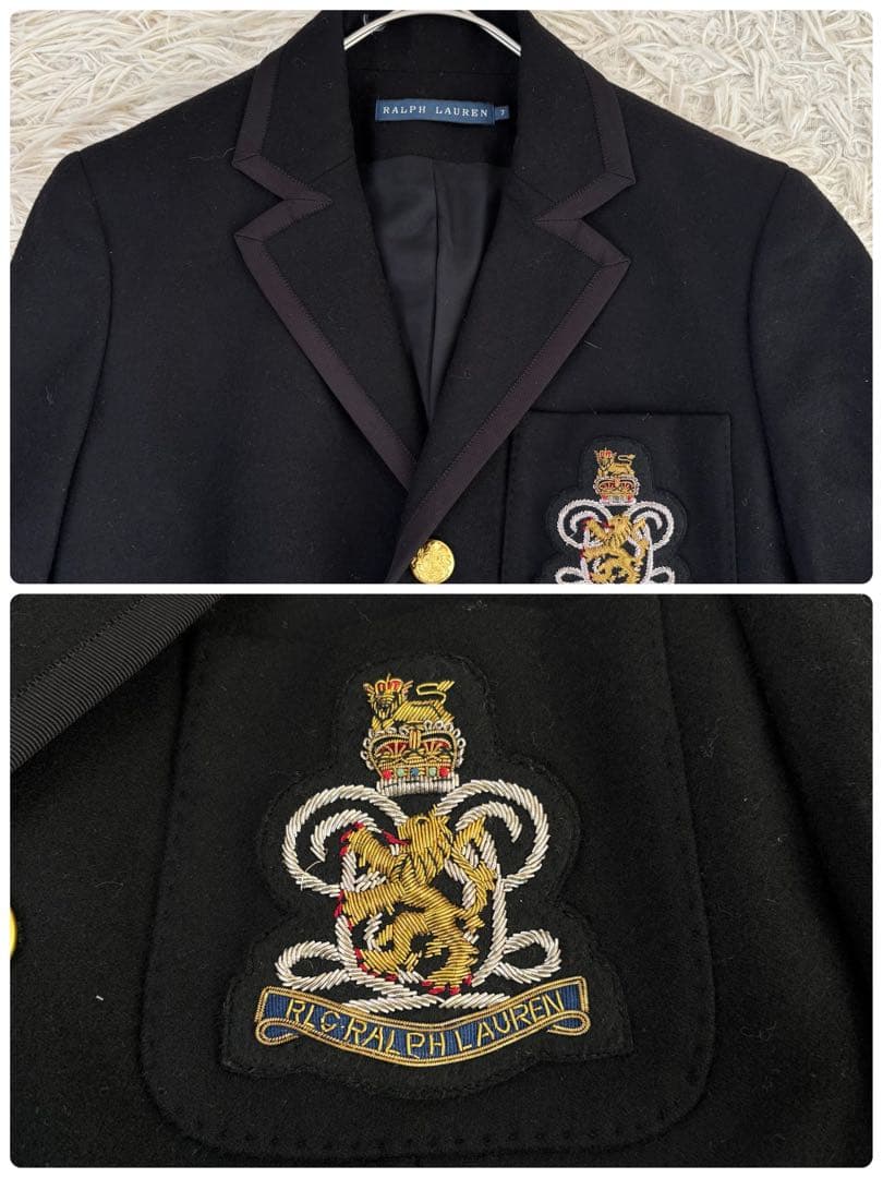 未使用級　RALPH LAUREN テーラードジャケット　黒　金ボタンエンブレム