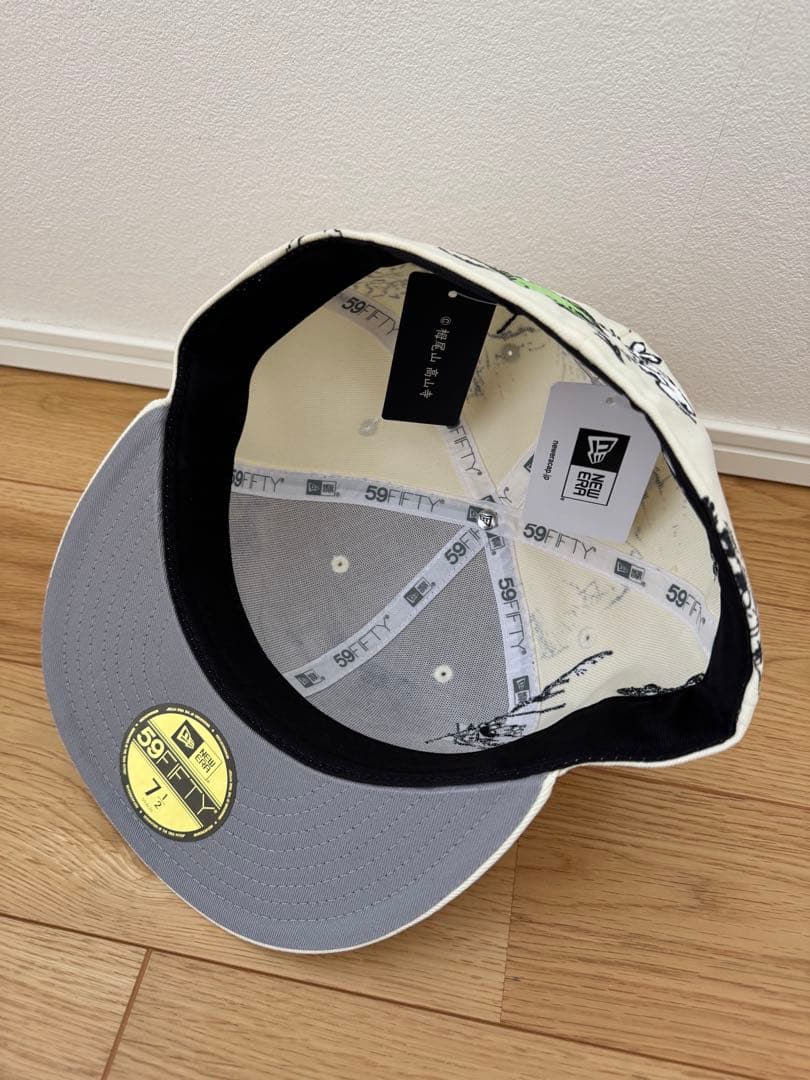 ニューエラ 59FIFTY 鳥獣戯画 オールオーバー クロームホワイト 71/2