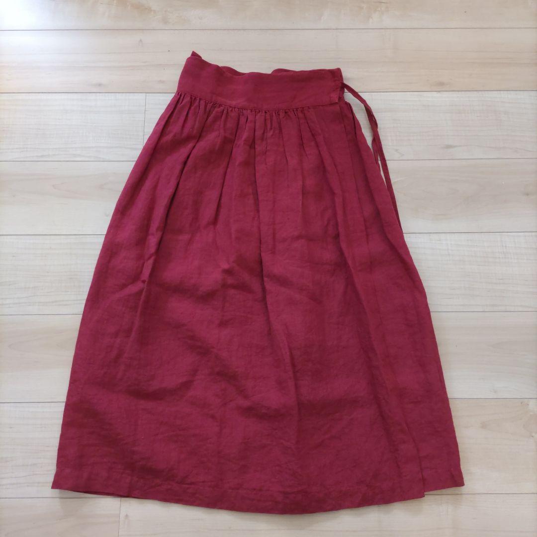 【最終価格】【美品】えみおわす　リネン ラック虫染め ロング　巻きスカート