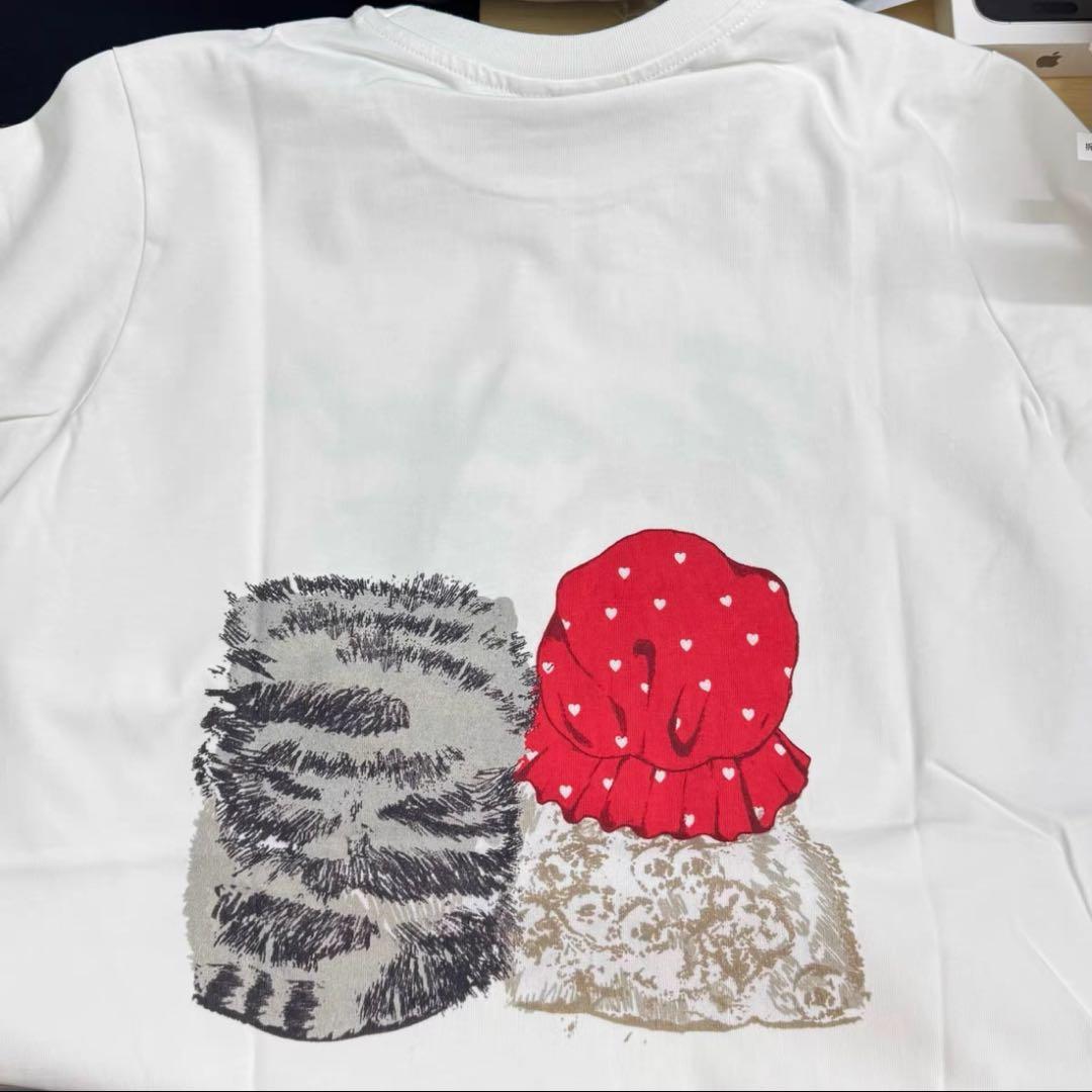 Ganni 犬と猫のイラスト Tシャツ