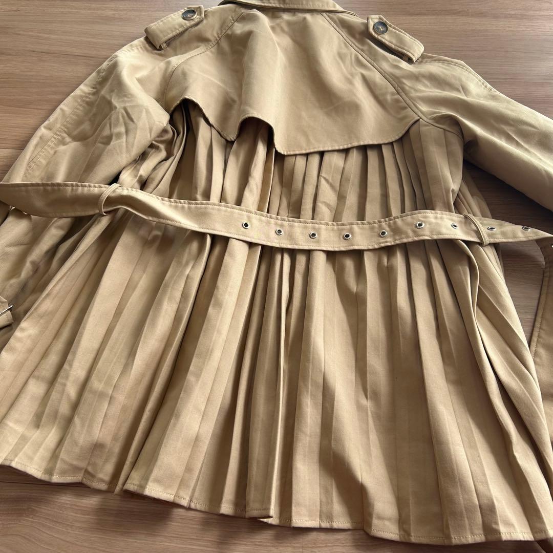 【美品】プリーツ切替トレンチコート ベージュ ゆったり