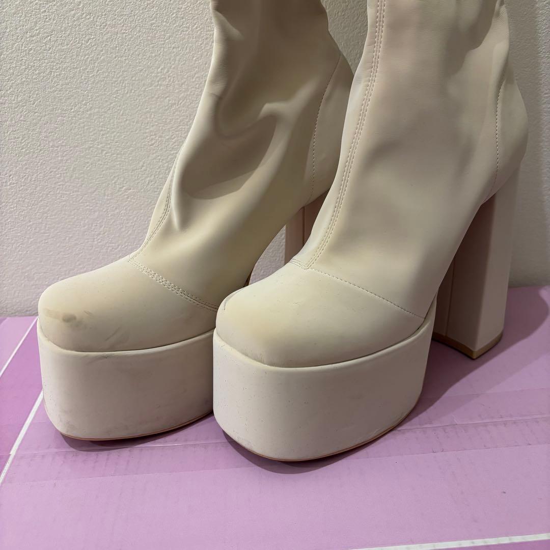Darich厚底ストレッチロングブーツ アイボリー