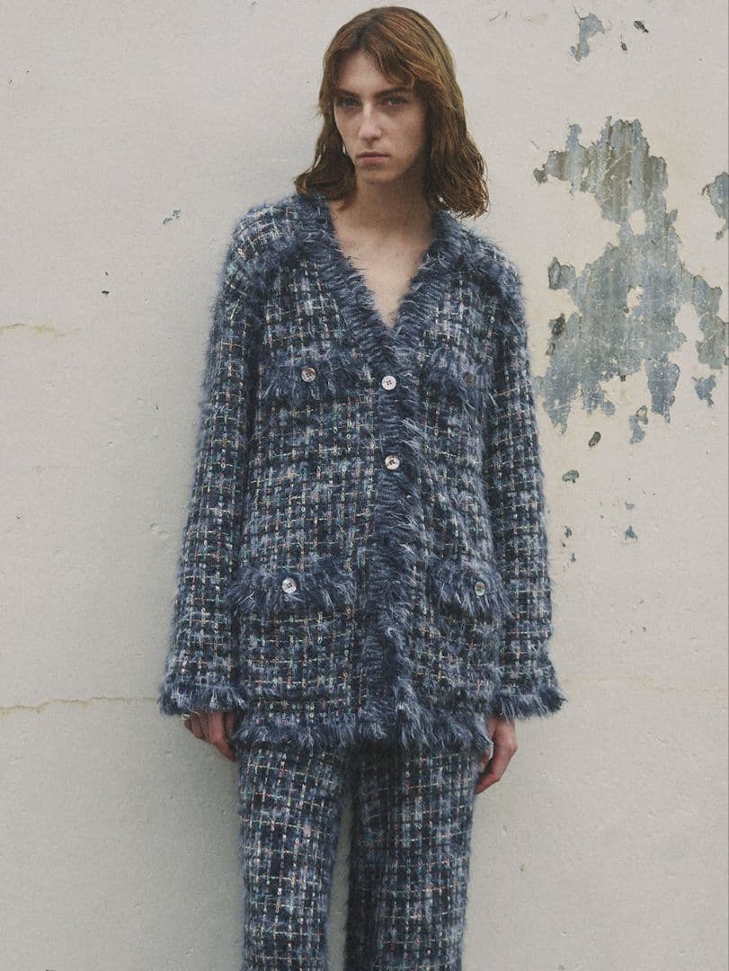 アメリヴィンテージ　TWEED FRINGE KNIT CARDIGAN
