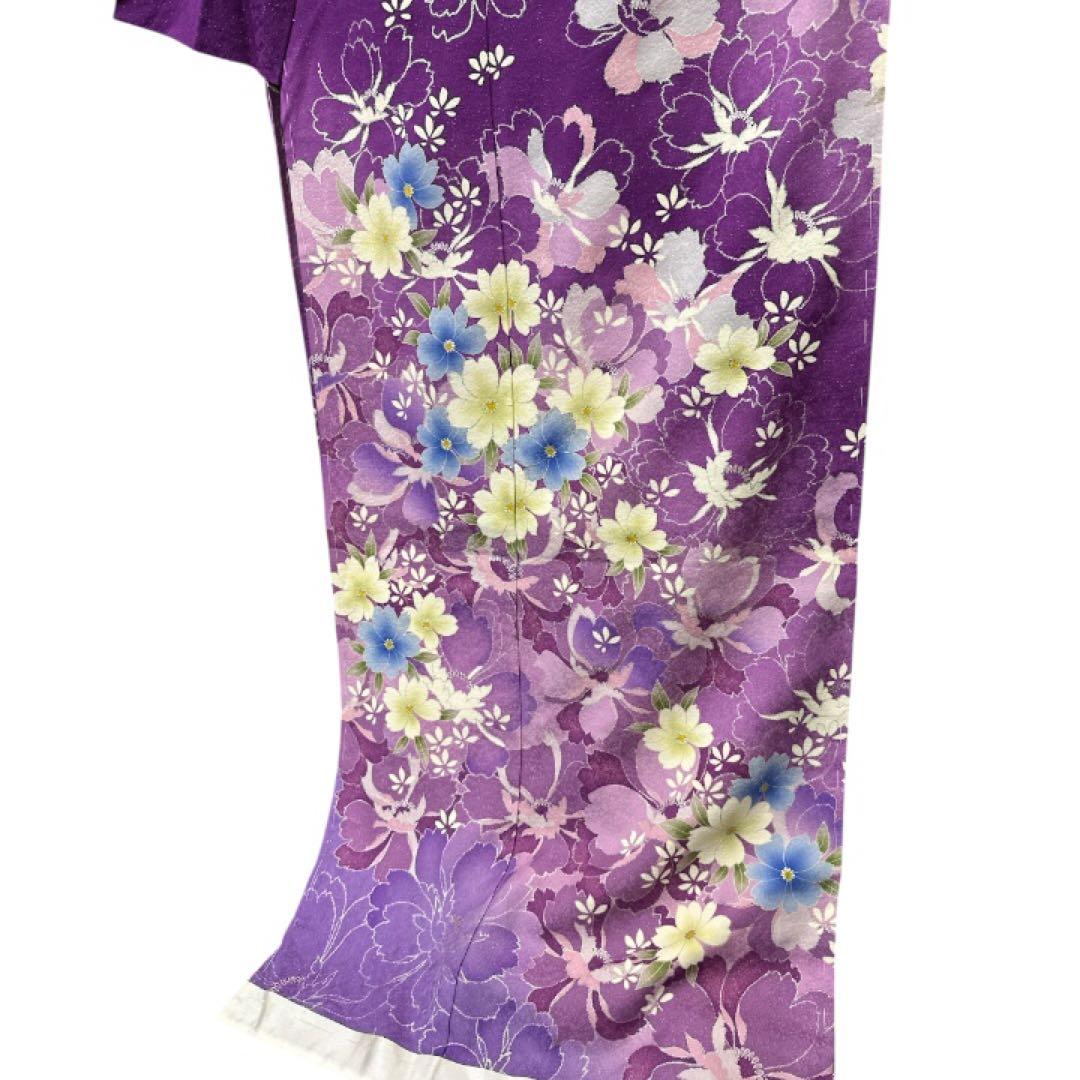 y*i様 正絹 振袖 花尽くし 紫 紋意匠 未仕立て品 仮絵羽