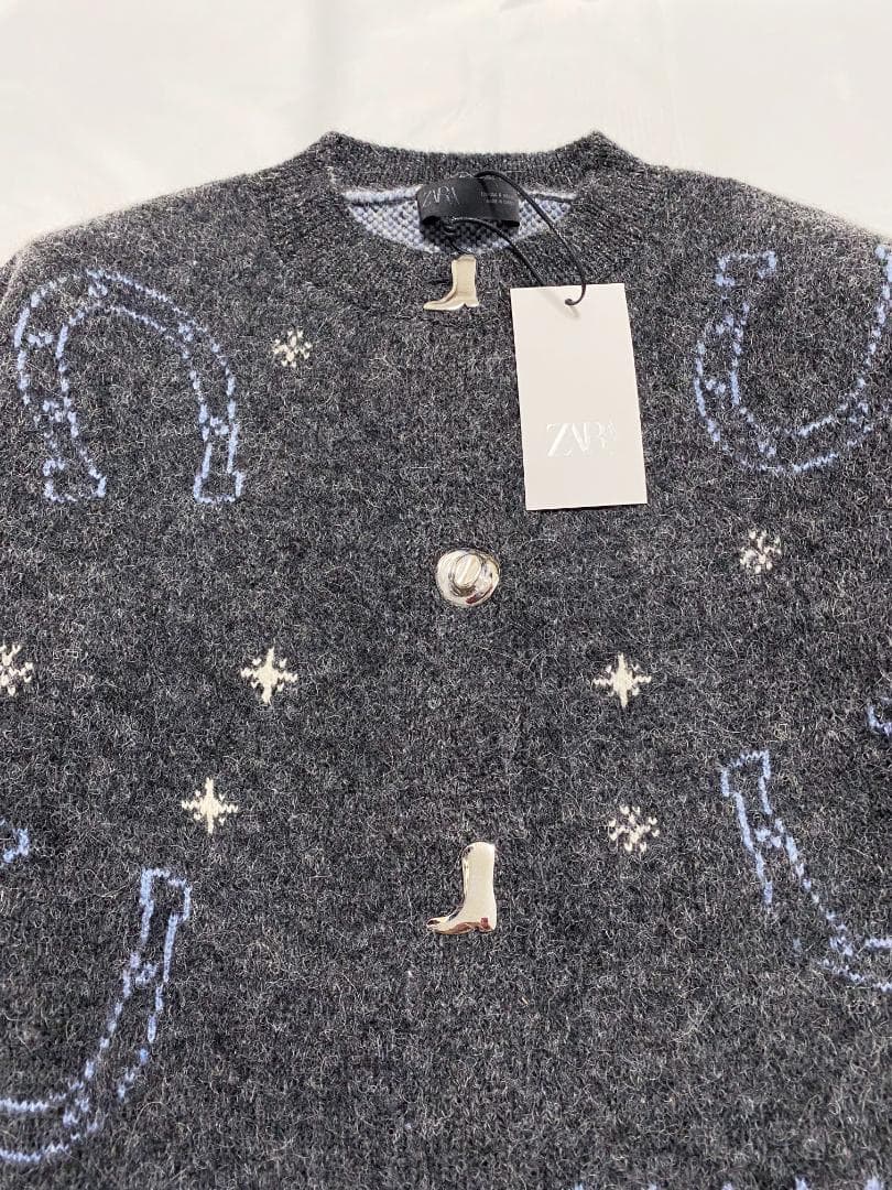 ZARA ジャカードニットボタンカーディガン S 馬柄セーター