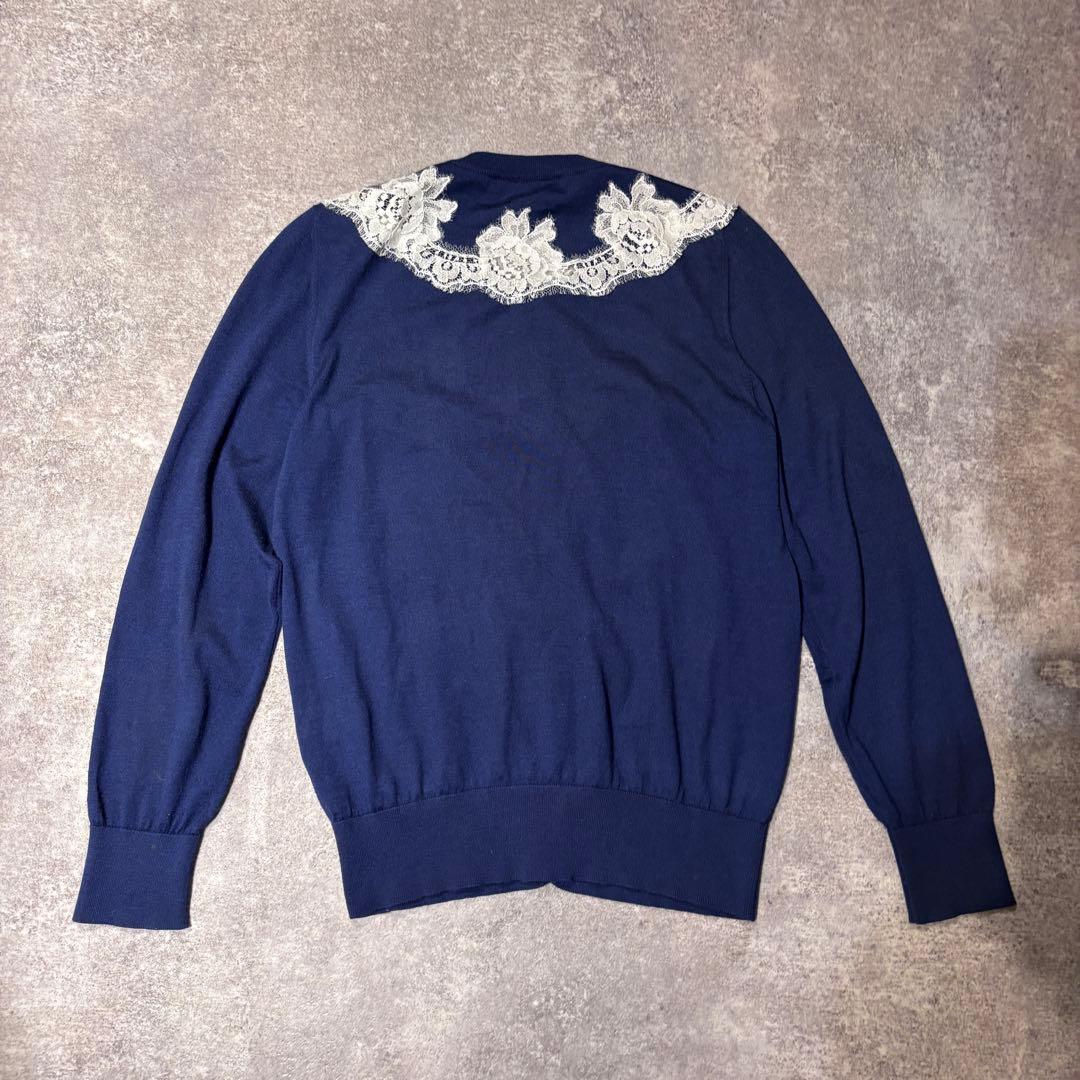 DOLCE & GABBANA カシミヤ シルク カーディガン レース刺繍 紺