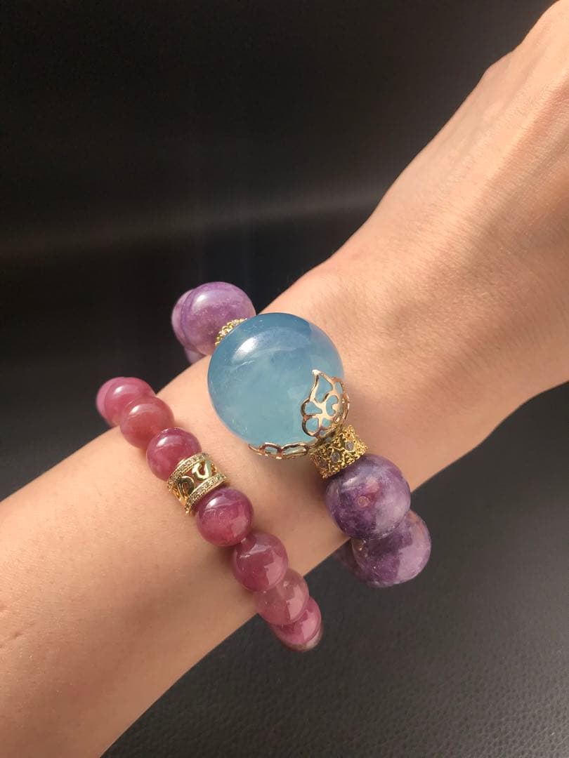 特大アクアマリンとレピドライト❣️15.6cm